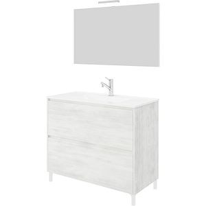 Set mobilier baie Lisabona, cu lavoar si oglinda, baza 86 x 51 x 92 cm, PAL si ceramica, alb