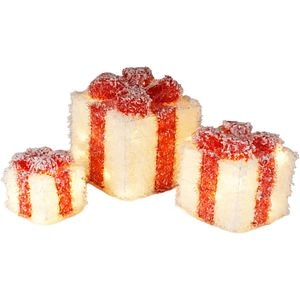 Decoratiuni cutii cadou LED, alb-rosu, 3 bucati