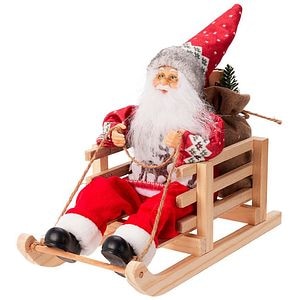 Decoratiune Mos Craciun pe sanie, 25 cm, multicolor