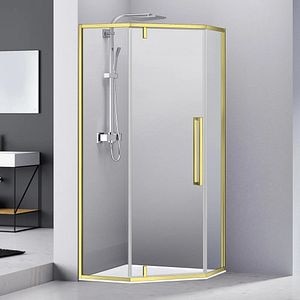 Cabina dus standard BELFORM Fortuna, pentagonala, aluminiu, 90 x 90 x 200 cm, sticla securizata 6mm, profil auriu