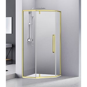 Cabina dus standard BELFORM Fortuna, pentagonala, aluminiu, 90 x 90 x 200 cm, sticla securizata 6mm, profil auriu