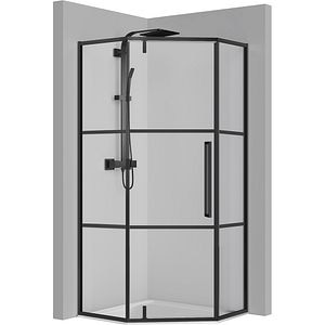 Cabina dus standard BELFORM Infinity, pentagonala, 90 x 90 x 200 cm, profil aluminiu, sticla securizata 6mm, negru
