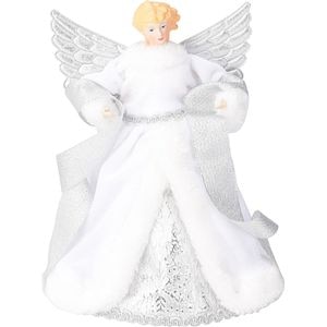 Varf brad de Craciun Inger, 23 cm, alb-argintiu