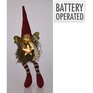 Decoratiune Craciun Inger cu LED stea, 37 cm, rosu-auriu
