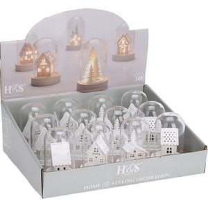 Decoratiune Craciun cu LED, model casuta, sticla, alb