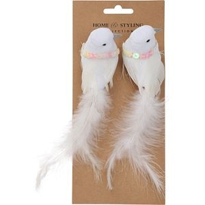 Decoratiune Craciun, model pasare, 16 cm, alb, 2 bucati