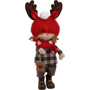 Decoratiune Craciun fata/baiat, 38 cm, rosu