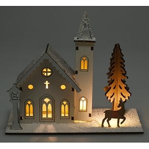 Decoratiune Craciun Casa lemn cu LED, 17 cm
