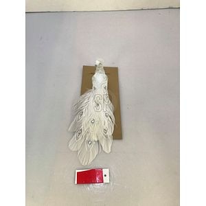 Decoratiune brad paun, 24 cm, alb