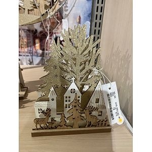 Decoratiune Craciun Casa lemn cu LED, 15 cm