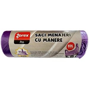 Saci menajeri ZOREX Pro GSMM60, cu manere, 20 bucati, 60 l, mov