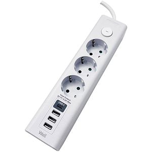 Prelungitor WELL EXTS-3S3M-USBC4-WL, 3 prize, 3500W, IP20, 3m, alb