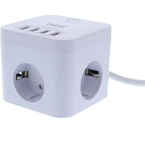 Prelungitor WELL EXTS-3S3M-PROT/USB4, 3 prize, 3500W, IP20, 3m, alb