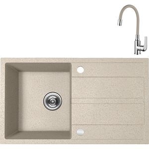 Pachet chiuveta LIDO S69E411Y, 1 cuva, granit + baterie, bej