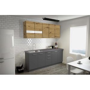 Kit bucatarie, gri stejar, 200 cm  Miami