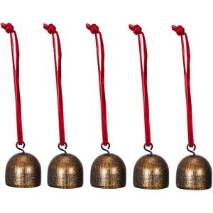 Set clopotei de Craciun, 5 bucati, 3.2 cm, auriu-rosu