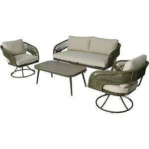 Set mobilier terasa GIZA, perne incluse, sticla si ratan, bej/kaki, 4 piese