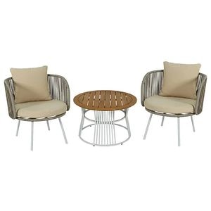Set mobilier de balcon GOODHOME Nema, perne incluse, bej, lemn si poliester, 3 piese