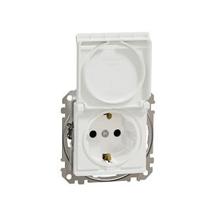 Priza 2P+E obt+capac, f.surub, alb