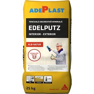 Tencuiala decorativa minerala Adeplast Edelputz, interior-exterior, alb, 25 Kg