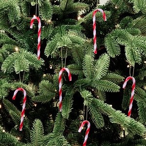 Set ornamente de brad Baston de bomboane, 15 cm, 6 bucati, rosu-alb