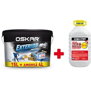 Vopsea lavabila OSKAR Exterior Protect, alb, 15L + amorsa OSKAR Zero Mucegai, 4 L