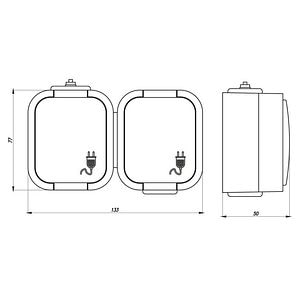 Priza Schuko dubla, 16A, 250V, IP54, cu capac, gri • Abex