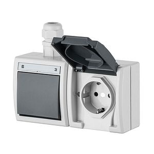 Aquant priza dubla cu capac PT IP65 gri, montaj orizontal