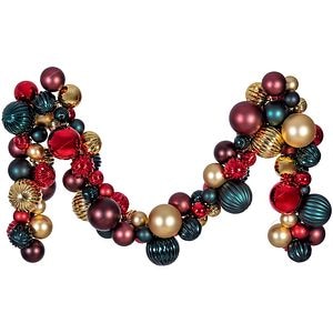 Ghirlanda cu globuri, 180 cm, rosu-verde-auriu