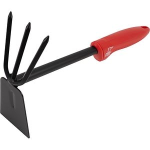 Mini sapaliga cu furca FORGE STEEL, 3 dinti, otel, rosu-negru