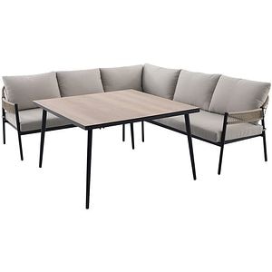 Set coltar 5 locuri gradina/terasa GOODHOME Siliana, perna poliester inclusa, otel si sticla, bej