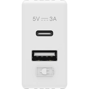 Priza USB GEWISS GW20363, interior, incastrat, IP40, 1x USB-C , 1x USB-A, alb
