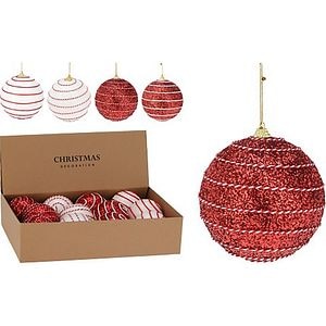 Glob pentru brad Craciun, 8 cm, plastic, rosu/alb, modele diverse