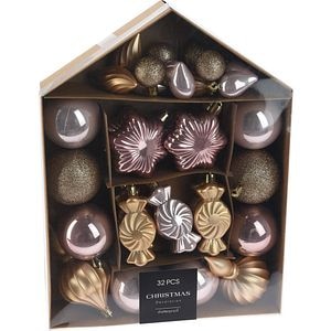 Set 32 decoratiuni pentru brad Craciun, plastic, pastel