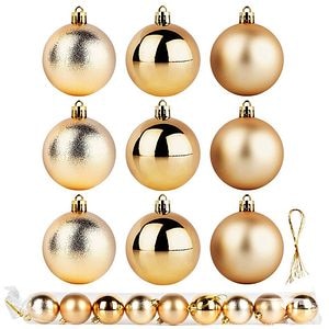Set 9 globuri pentru brad Craciun, 6 cm, plastic, auriu