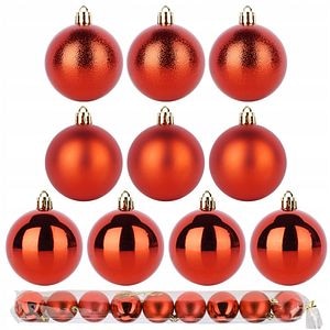 Set 9 globuri pentru brad Craciun, 6 cm, plastic, rosu