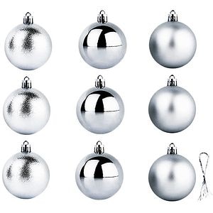 Set 9 globuri pentru brad Craciun, 6 cm, plastic, argintiu