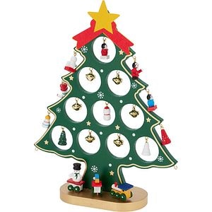 Decoratiune Brad Craciun, 27 cm, MDF, rosu/verde