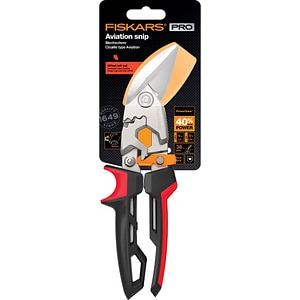 Foarfeca tabla FISKARS PowerGear, cotita pe stanga, otel, negru