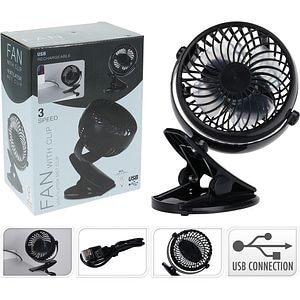 Ventilator portabil cu prindere clip, 12 x 8 x 15 cm, plactic, negru