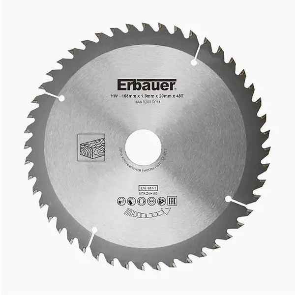 Disc debitare lemn ERBAUER 100648283, 16.5 x 2 cm, 48 dinti, bucsa