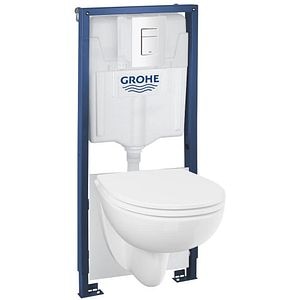 Set vas WC suspendat GROHE Solido 5in1 Bau 112956SH00, ceramica, rezervor 3-6l, capac SoftClose, clapeta actionare, alb