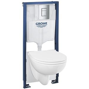 Set vas WC suspendat GROHE Solido 5in1 Bau 112957SH00, ceramica, rezervor 3-6l, capac SoftClose, clapeta actionare, alb