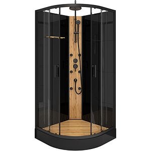 Cabina dus cu hidromasaj BAMBOO 1232B, semirotunda, profil aluminiu, sticla securizata 4mm, 90 x 90 x 225 cm, negru-maro