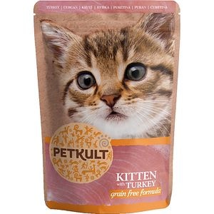 Hrana umeda pentru pisici PETKULT, Junior, Curcan, 10 x 100 g