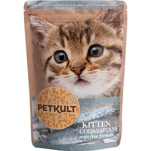 Hrana umeda pentru pisici PETKULT, Junior, Cod si Sardine, 10 x 100 g