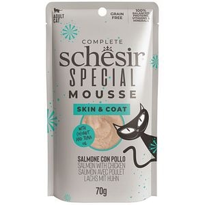 Hrana umeda pentru pisici SCHESIR Mousse Skin&Coat, Adult, Somon, 12 x 70 g