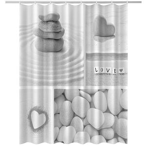 Perdea dus FRANDIS 195555, poliester, 180 x 200 cm, model Gris Coeur Galet, alb-gri