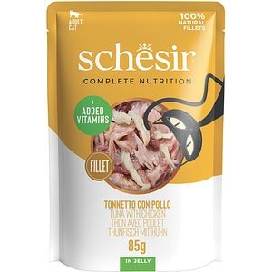Hrana umeda pentru pisici SCHESIR, Adult, Ton si Pui in aspic, 85 g