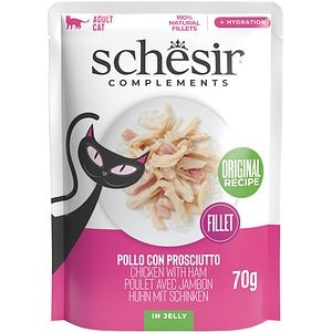 Hrana umeda pentru pisici SCHESIR, Adult, Pui si Sunca in aspic, 70 g